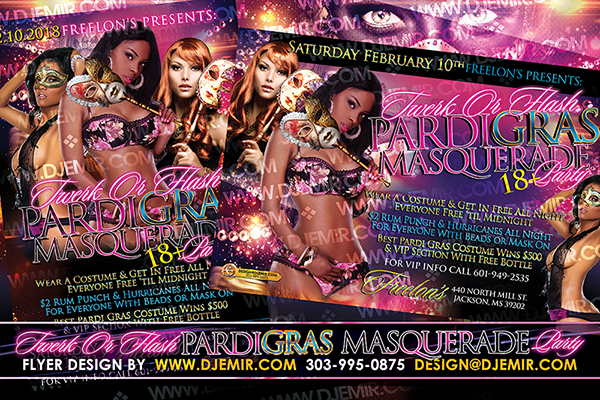 Twerk Or Flash Mardi Gras PardiGras Masquerade Party Flyer Design